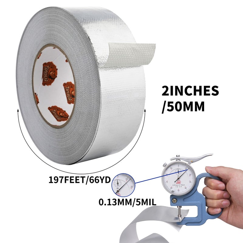 TAPEBEAR Aluminum Foil Heat Shield Tape 2inch x 65Yards, Aluminized Fiberglass Cool Tape 5.5mil Heat Resistant Tape Thermal Barrier for Air Dryer Vent, HVAC, Heating Unit, Hose and Pipe, 5Rolls/980Ft - Image 4